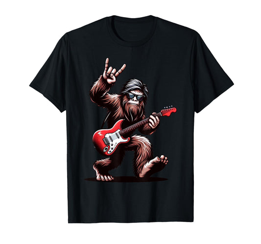 Bigfoot Rock On Sasquatch Rock And Roll Playing Guitar Music T-Shirt