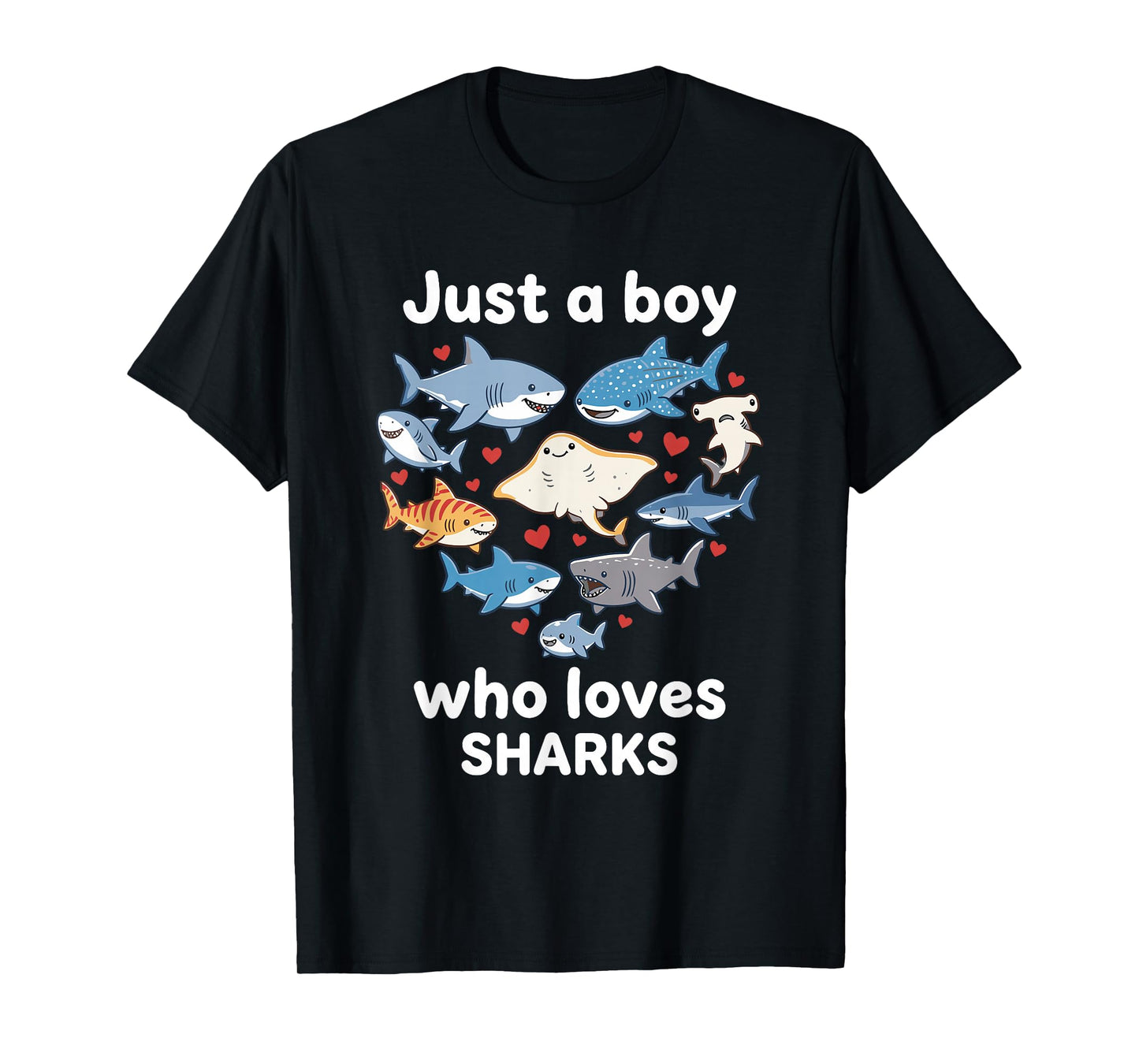 Just a Boy Who Loves Sharks Heart Shark Lover Kids Girl Boys T-Shirt