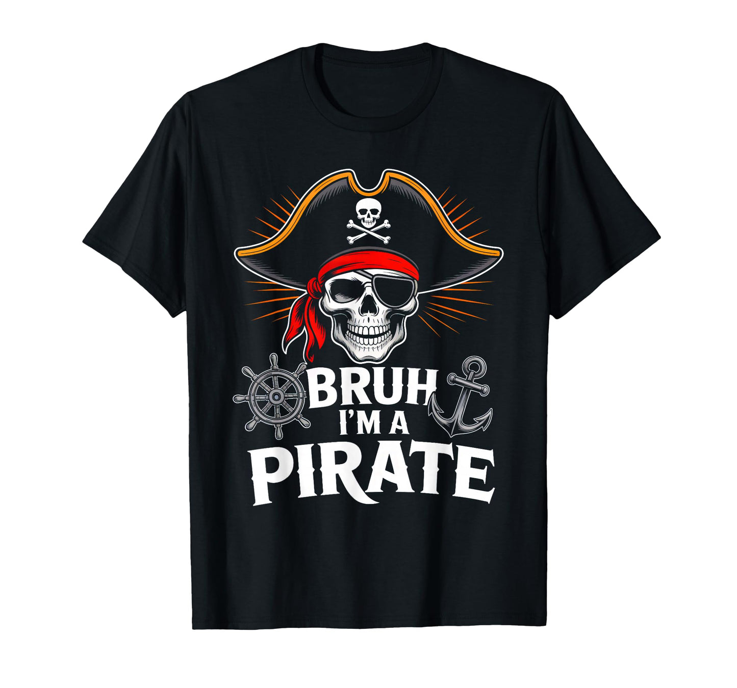 Bruh I'm a Pirate Skull Bandana Halloween Costume Boys Kids T-Shirt