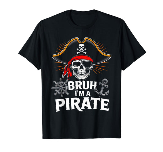 Bruh I'm a Pirate Skull Bandana Halloween Costume Boys Kids T-Shirt
