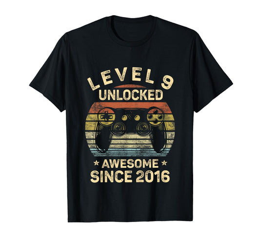 Kids Level 9 Unlocked 9th Birthday 9 Year Old Gifts Gamer Bday T-Shirt