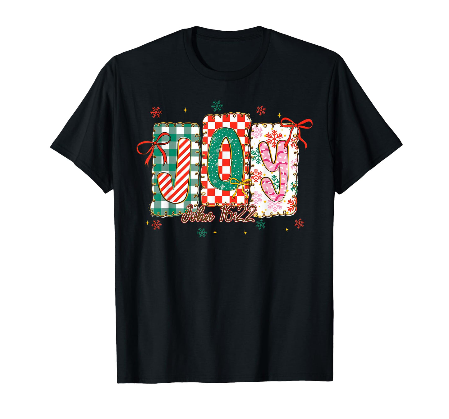 Preppy Joy Bible Verse Christmas Girl Women Coquette Bow T-Shirt