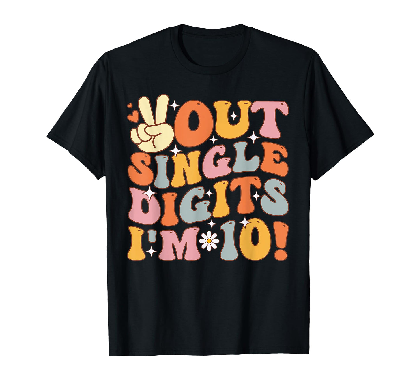 Peace Out Single Digits Retro Groovy 10th Birthday Kids Girl T-Shirt