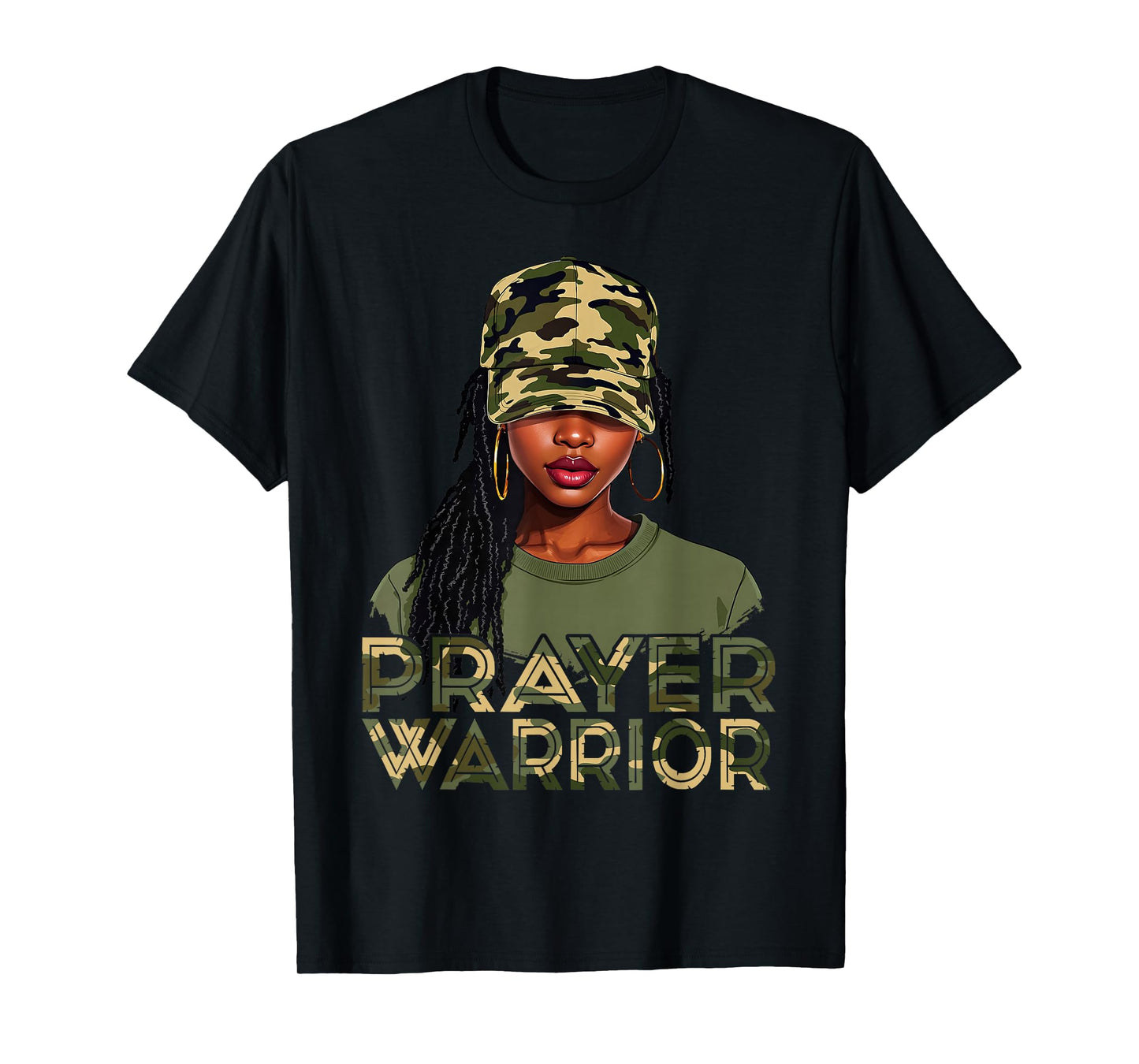 Camo Hat Prayer Warrior God Jesus Christian Black Girl Women T-Shirt