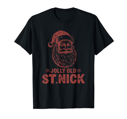 Jolly Old St Nick Santa Claus Vintage Christmas T-Shirt