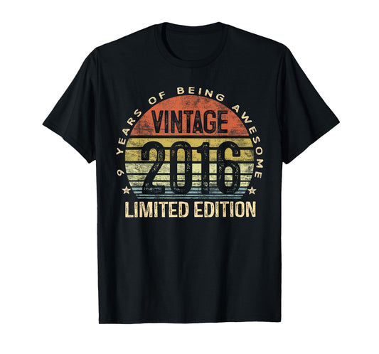 Vintage 2016 Limited Edition 9-Year-Old Gifts 9th Birthday T-Shirt