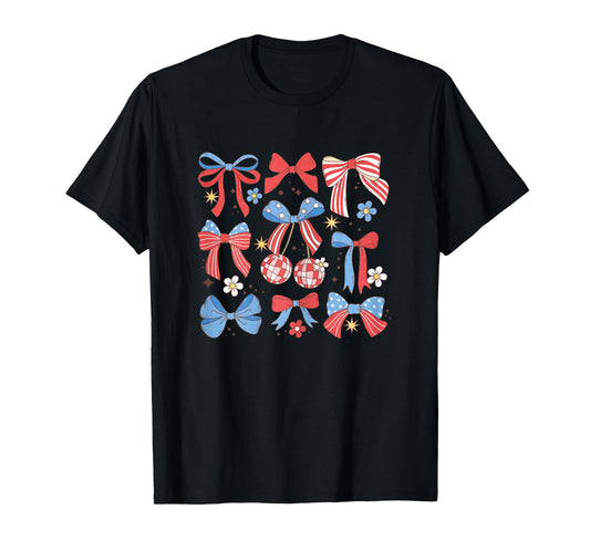 Coquette Red White & Blue Patriotic Bows Retro July 4th T-Shirt