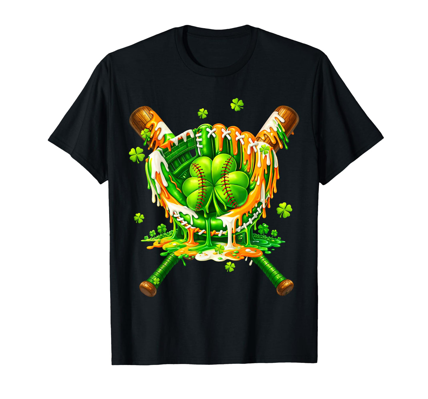 Kids St Patricks Day Baseball Drip Ice Cream Boys Shamrock T-Shirt
