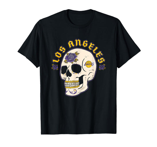 NBA Los Angeles Lakers Halloween Floral Skull T-Shirt