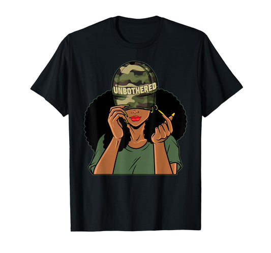 Unbothered Black Girl Camoflauge Afro Woman Black Queen T-Shirt