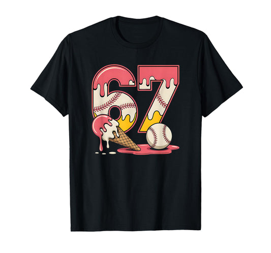 Baseball Drip Number 67 Player Ice Cream Or 67th Birthday T-Shirt