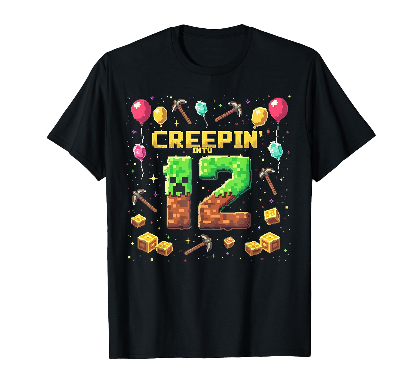 It's My 12th Birthday Boy Gamer Creepin’ Into 12 Gamer Pixel T-Shirt