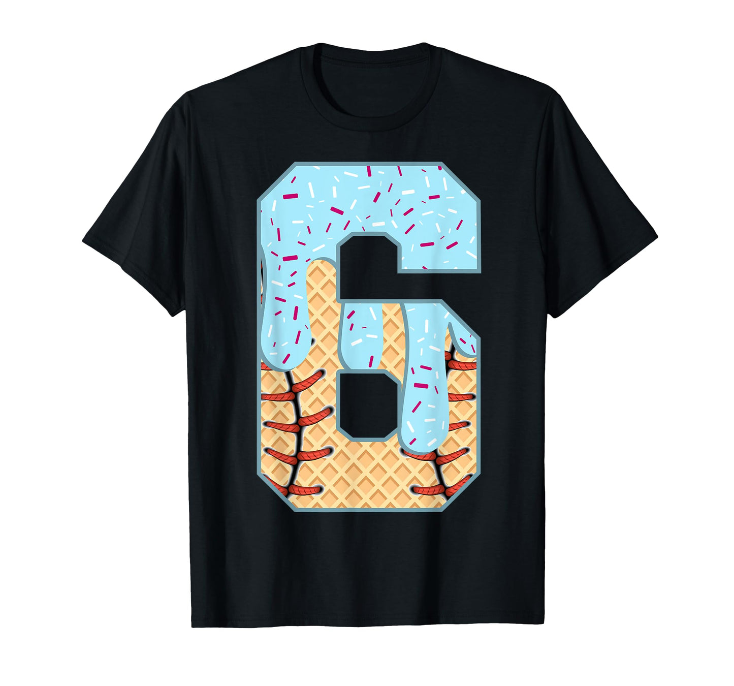Baseball Drip 6 Year Old Ice Cream Drip Boys 6th Birthday T-Shirt