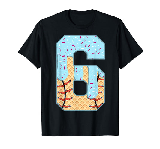 Baseball Drip 6 Year Old Ice Cream Drip Boys 6th Birthday T-Shirt