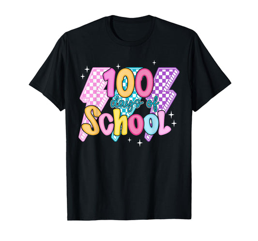 100 Days of School Lightning-Bolt Teacher Girl Kid 100th Day T-Shirt