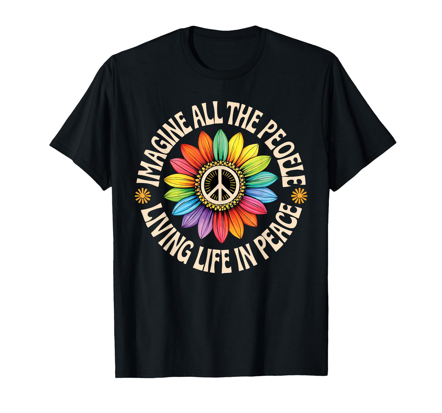 Retro Peace Flower Imagine All The People Boho Hippie 70s T-Shirt