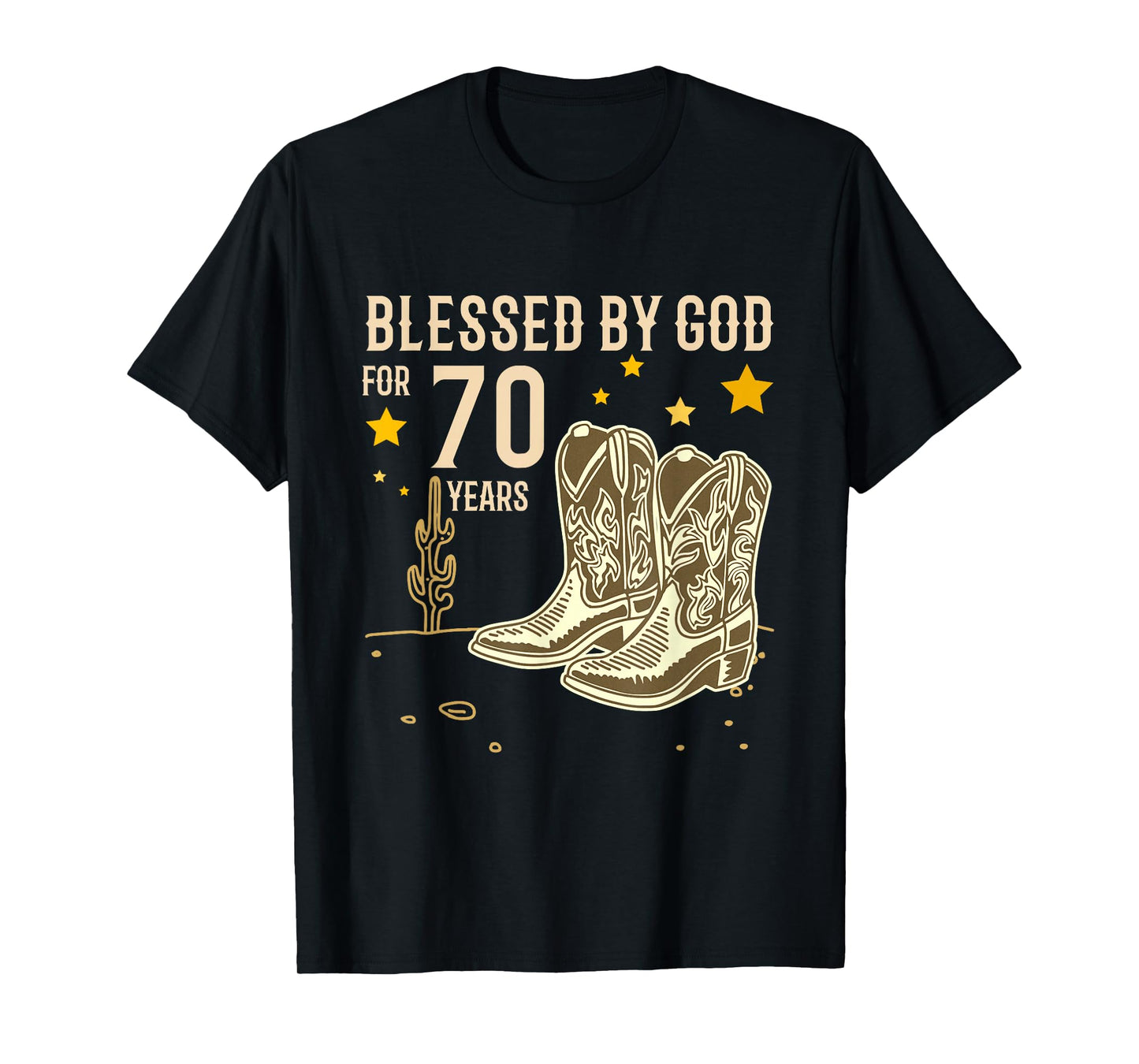Vintage Blessed by God for 70 Years Cowboy 70th Birthday Men T-Shirt