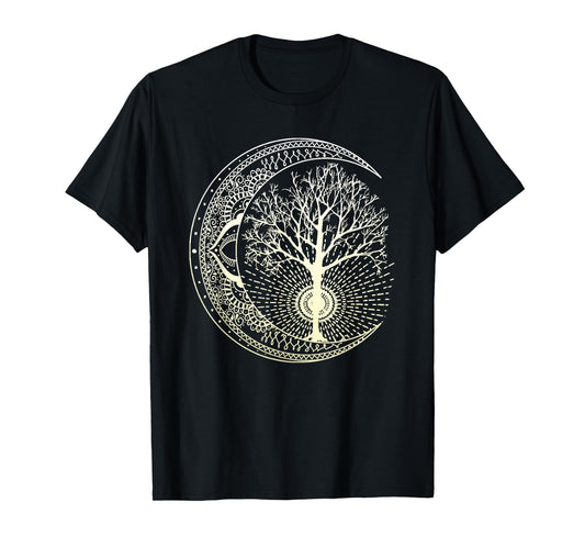 Mandala Moon Tree of Life Tattoo Style T-Shirt