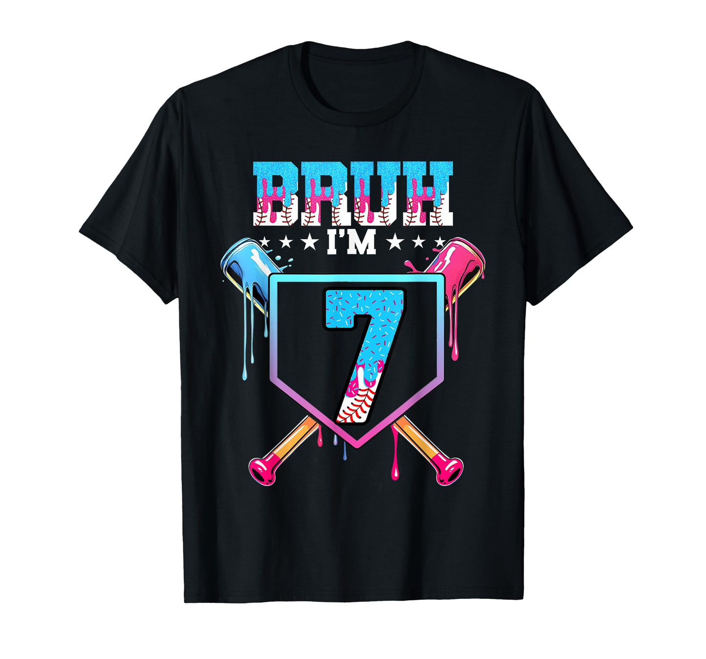 Bruh 7th Birthday Boy Baseball Ice Cream Drip 7 Year Old Boy T-Shirt