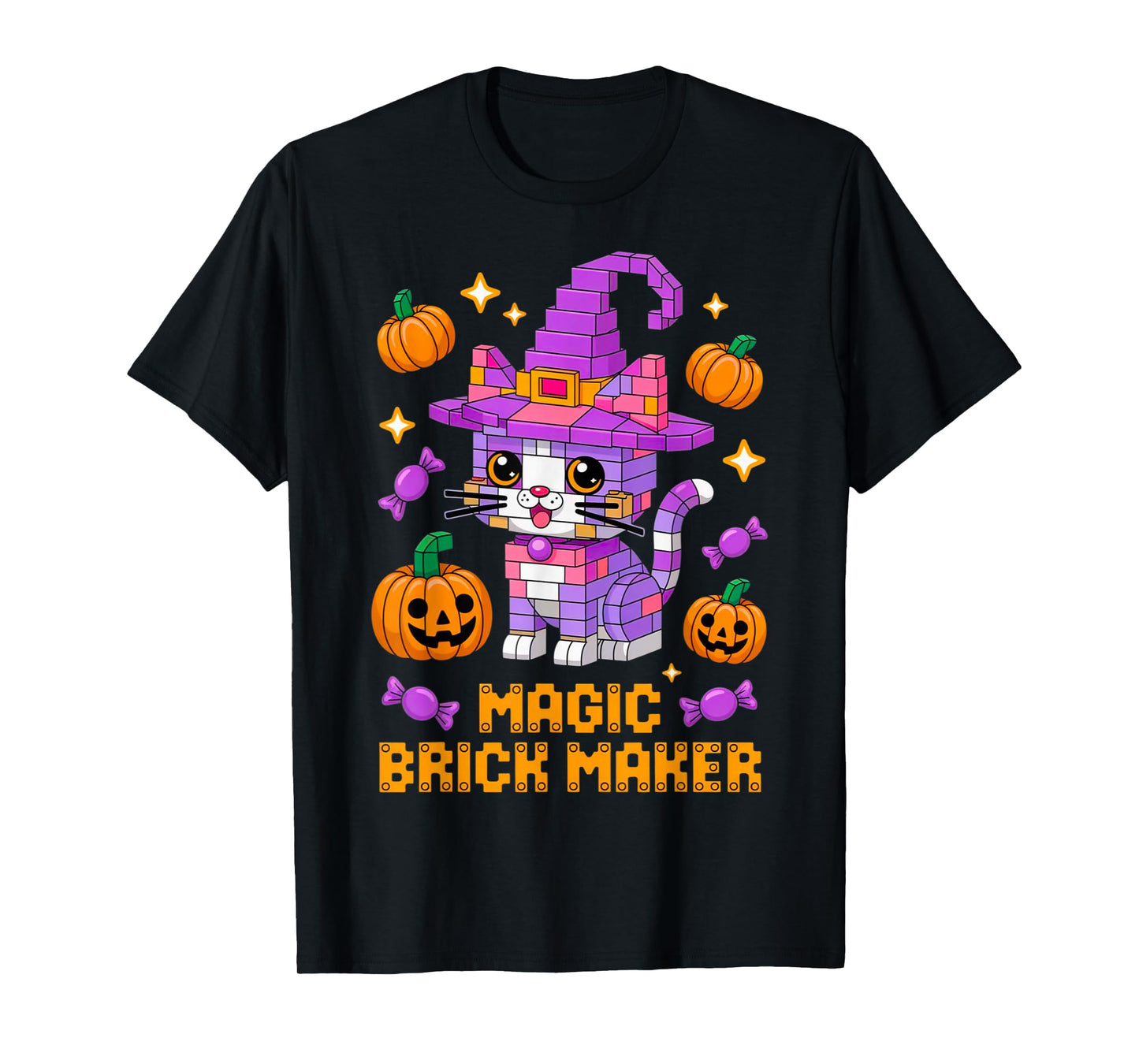 Master Builder Halloween Cat Lover Building Bricks Blocks T-Shirt