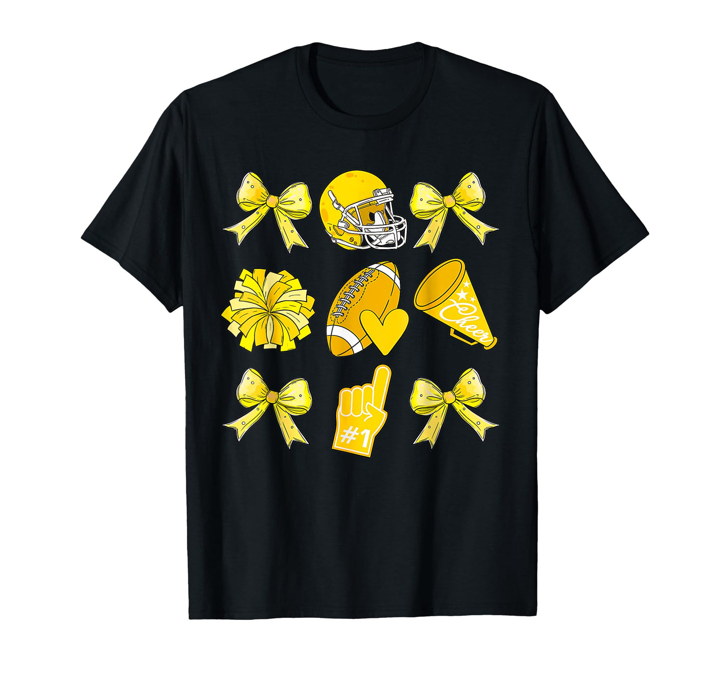 Cheer Football Coquette Bow Game Day Cheerleader Yellow T-Shirt
