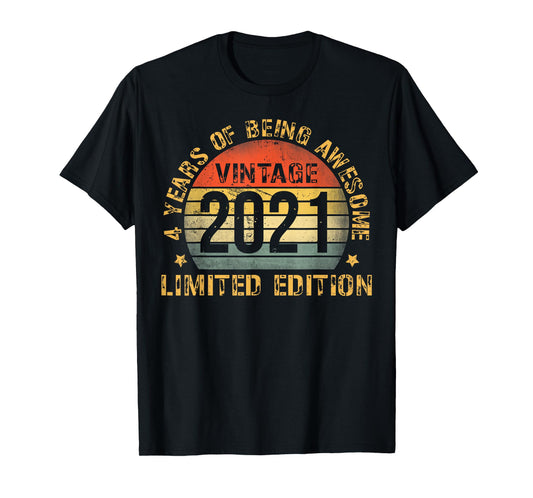 4 Year Old BDay Decorations Son Boy 4yr 2021 4th Birthday T-Shirt