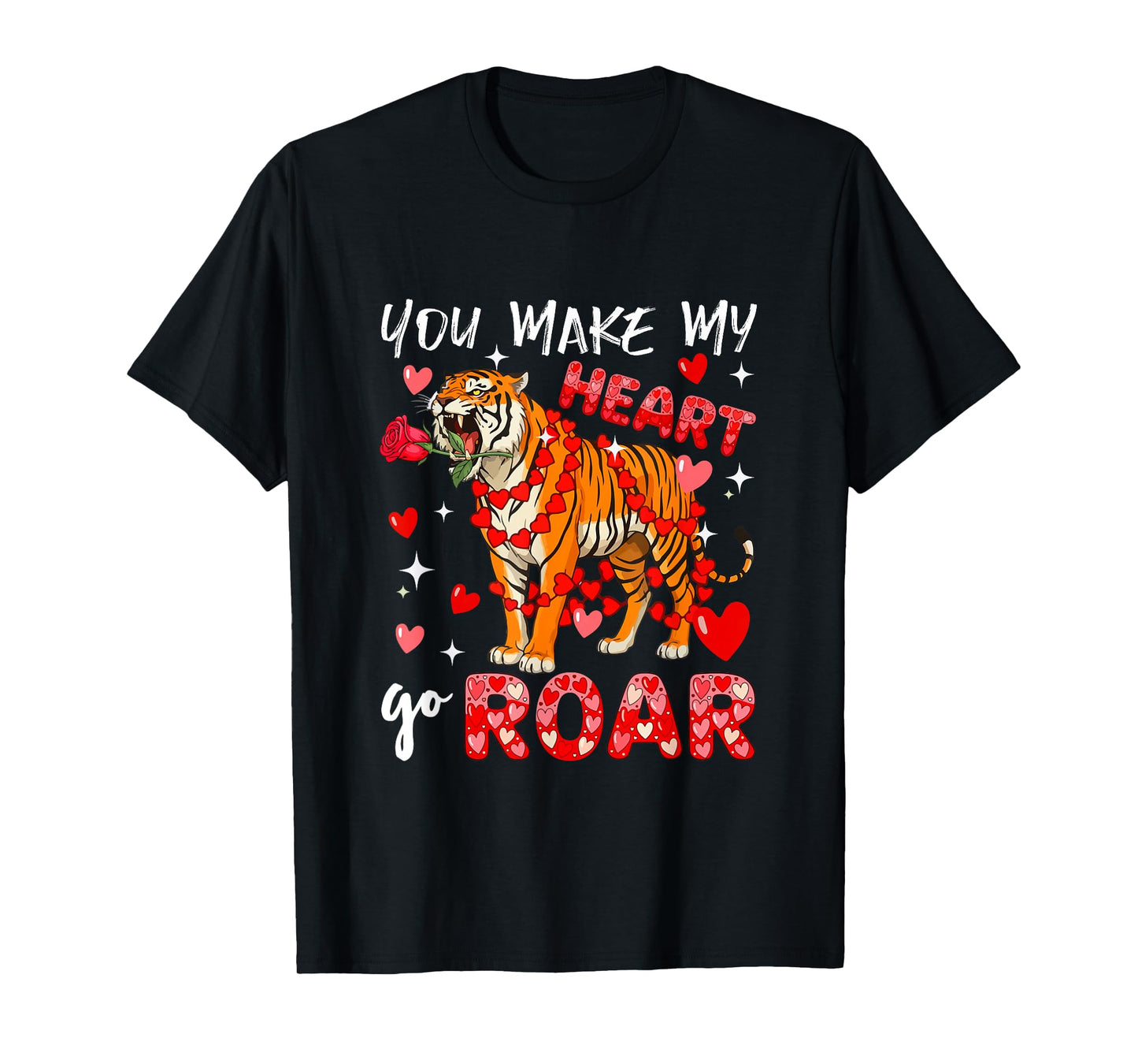 Make Heart Go Valentine's Day Cute Tiger Sound Floral Rose T-Shirt