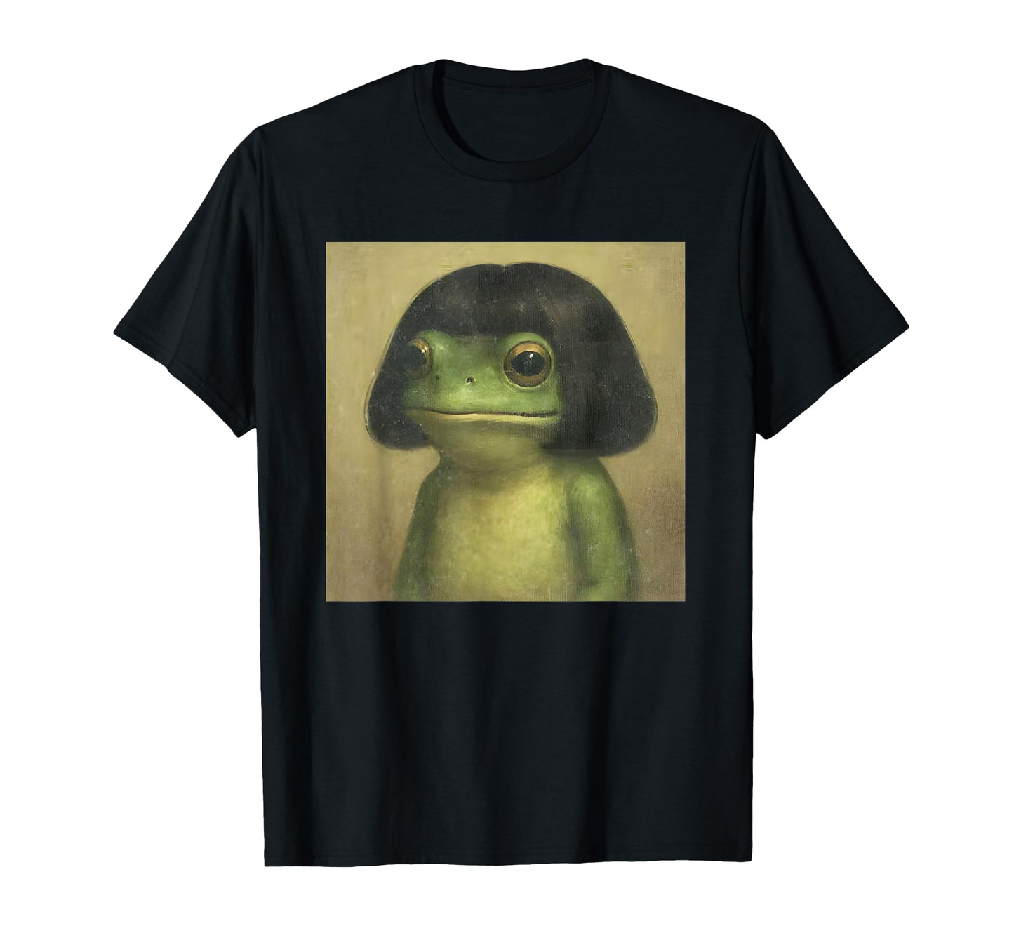 Vintage Funny Frog with Straight Bob Haircut Portrait Design T-Shirt