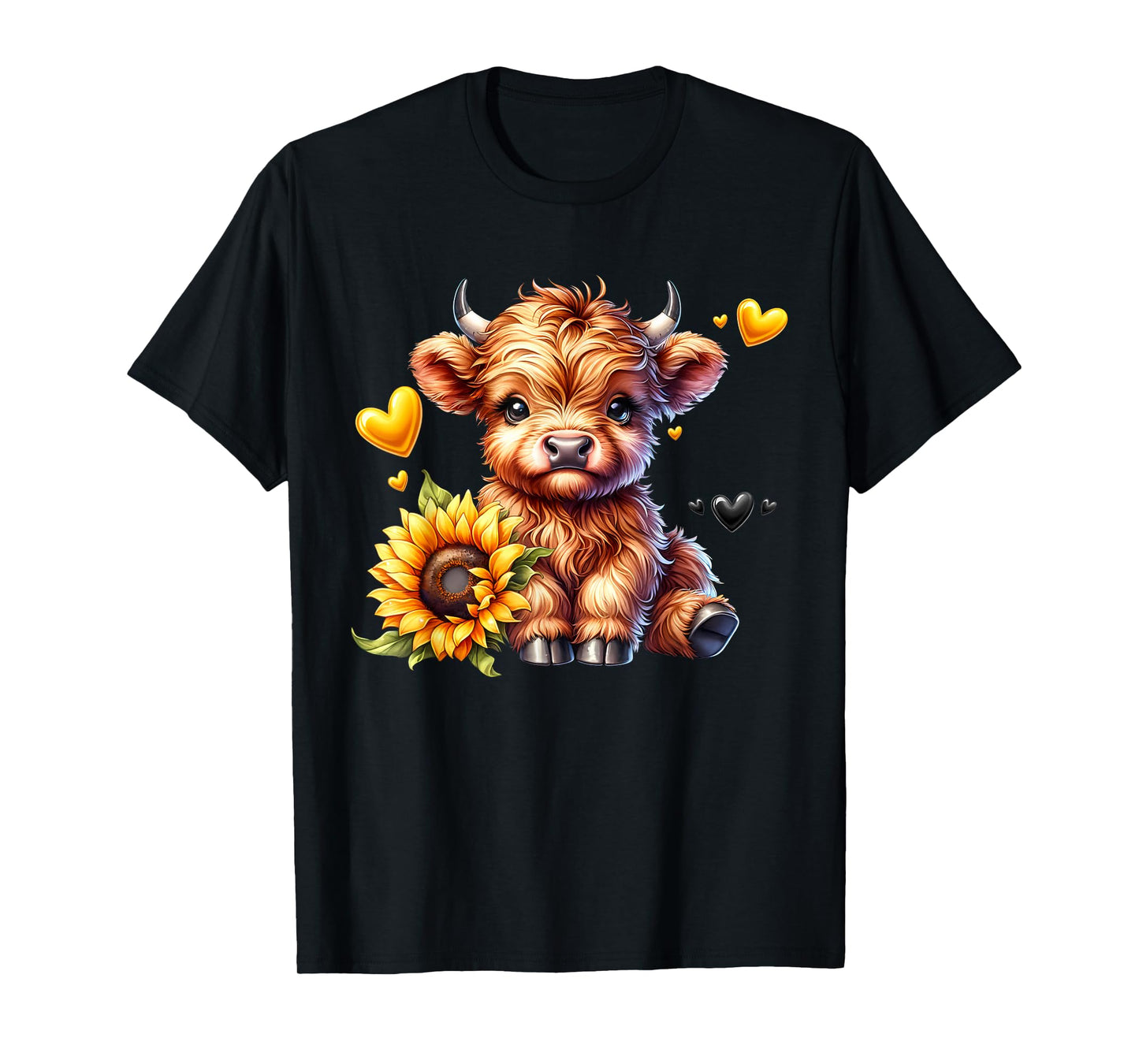 Cute Highland Cow with Sunflower Women Girl T-Shirt