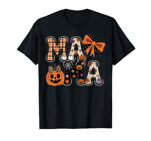 Mama Pumpkin Fall Coquette Lace Bow Thanksgiving Mom Women T-Shirt