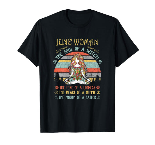 Womens June Woman The Soul Of A Witch Vintage Birthday T-Shirt
