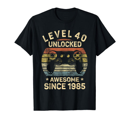 Level 40 Unlocked 40th Birthday 40 Year Old Gifts Gamer Bday T-Shirt