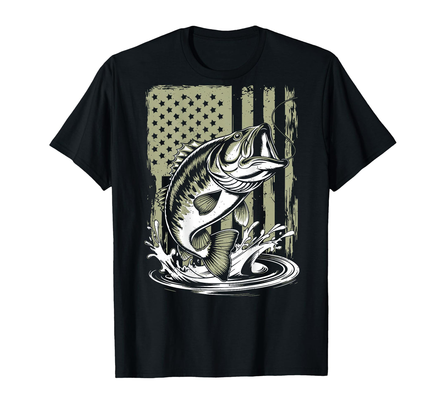 Camo Largemouth Bass Fish American Flag Boy Youth Patriotic T-Shirt