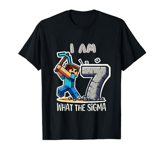 Kids 7 Years Old Sigma Pixel Art Mining Gamer Birthday T-Shirt
