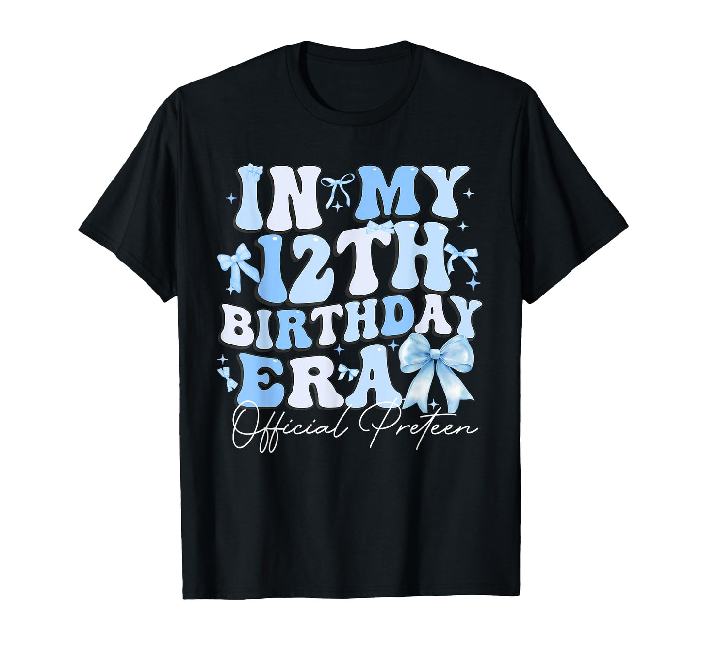 In My 12th Birthday Era Blue Coquette Bow Birthday Girl Kids T-Shirt