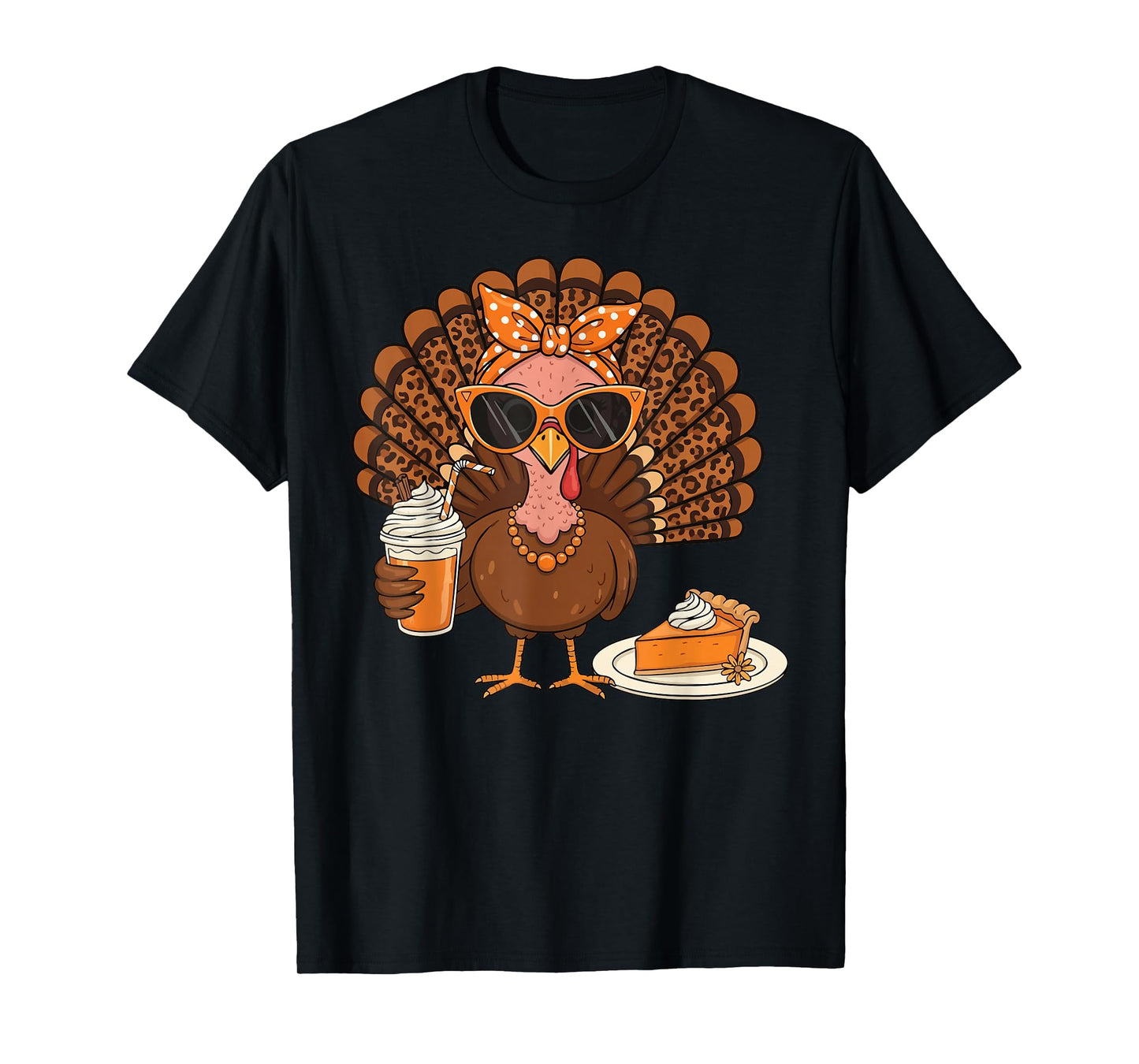 Thanksgiving Turkey Drinking Coffee Turkey Women Leopard T-Shirt