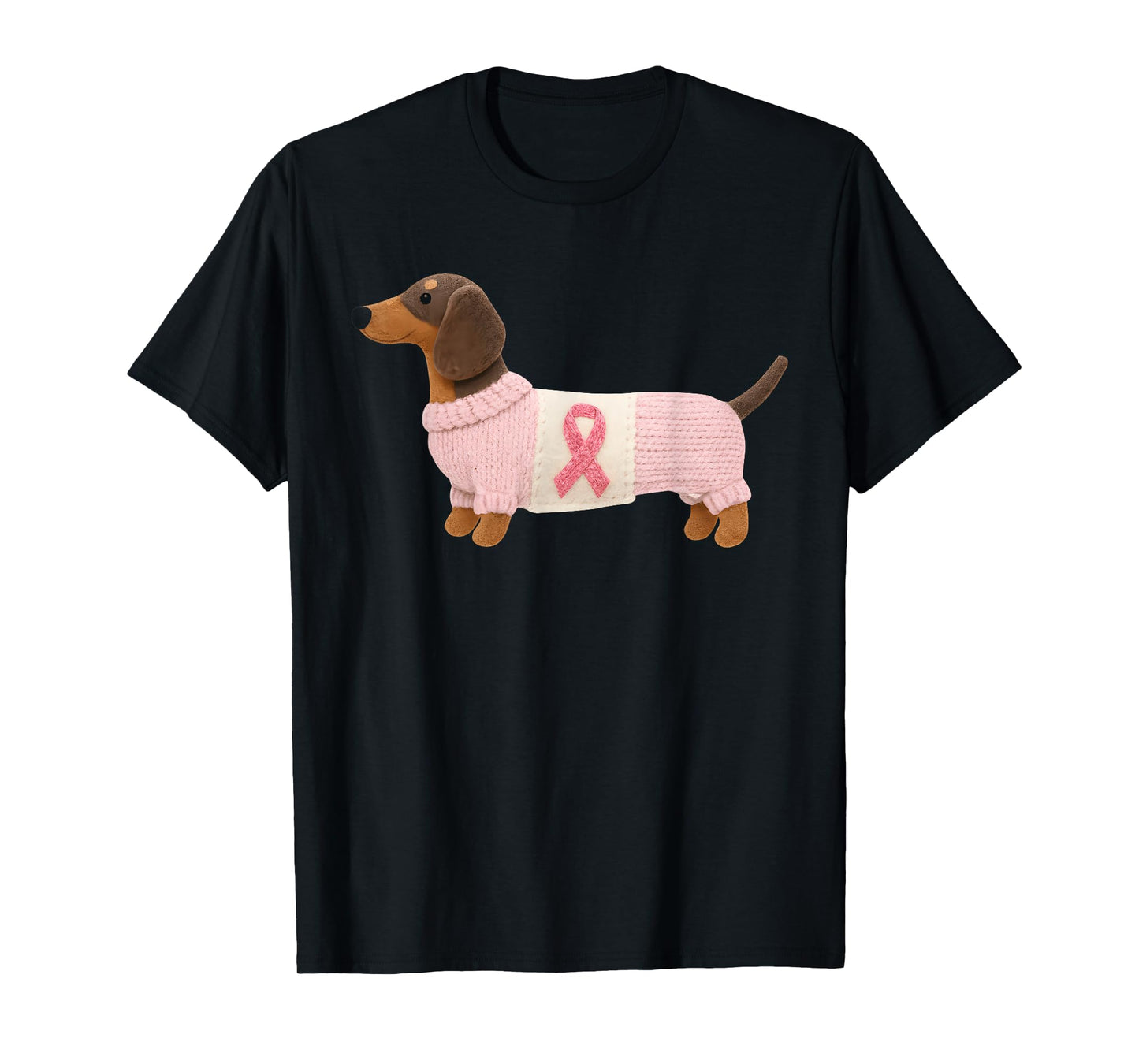 Dachshund Pink Ribbon Breast Cancer Awareness Support T-Shirt