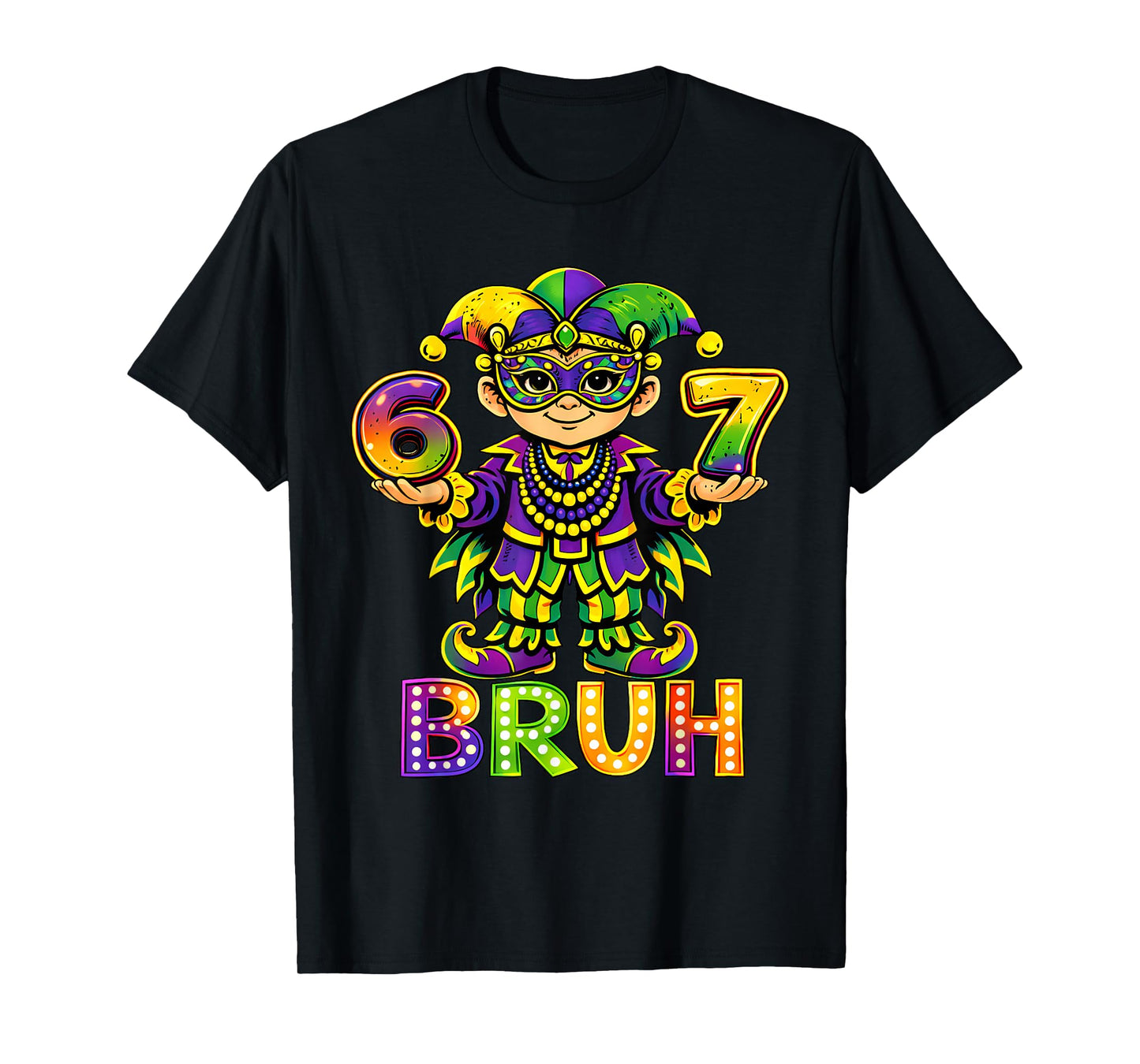Bruh Mardi Gras Carnival Six Seven Jester Beads 67 Meme Boys T-Shirt