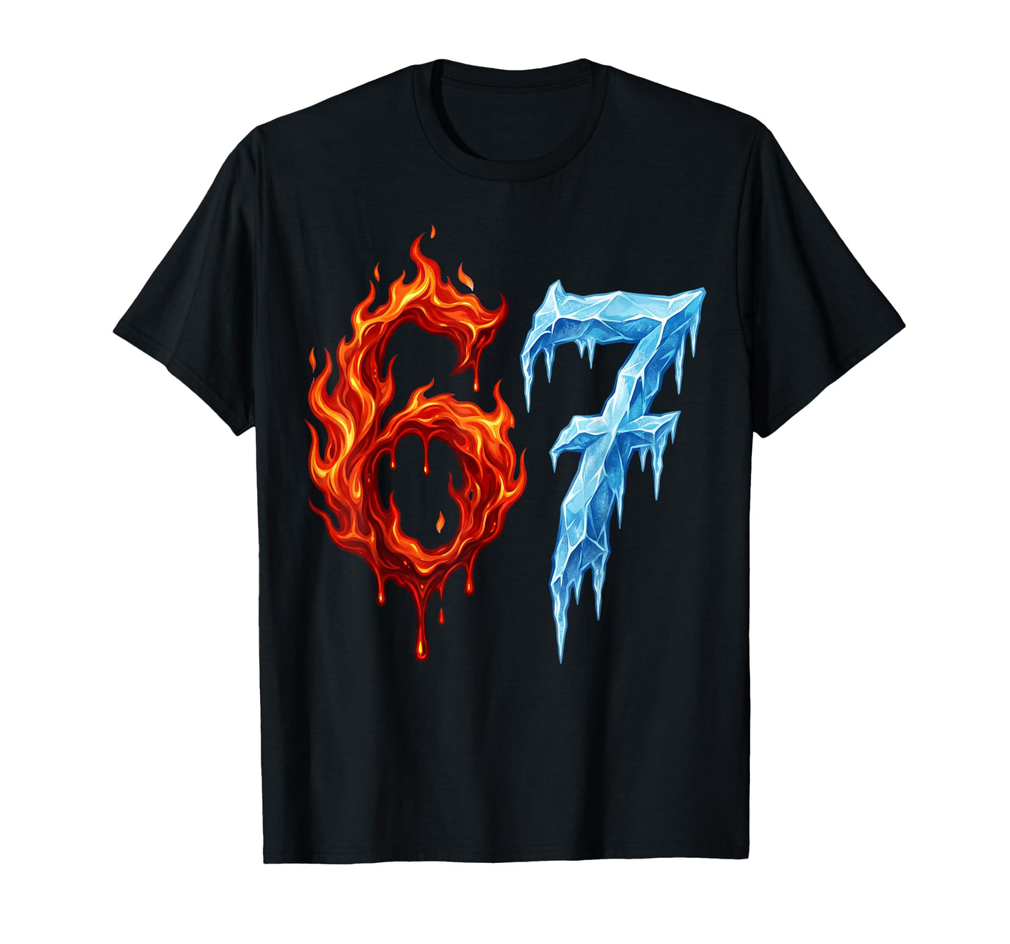 67 Six Seven 6-7 Flaming Ice Funny Teen Kids Meme T-Shirt