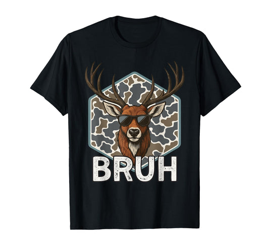 Bruh Deer Hunter Funny Deer Hunting Camo Men Teens Boys Kids T-Shirt