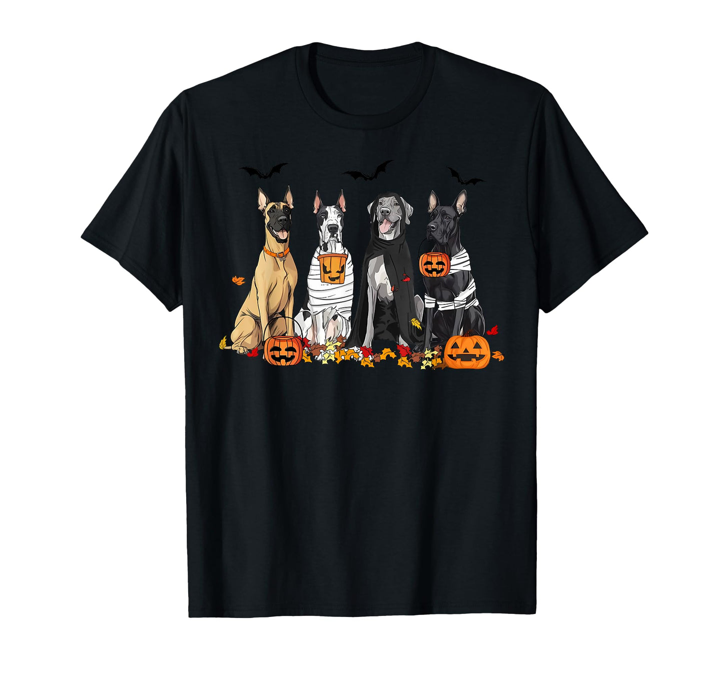 Cute Great Dane Dogs Ghost Witch Mummy Halloween Pumpkins T-Shirt