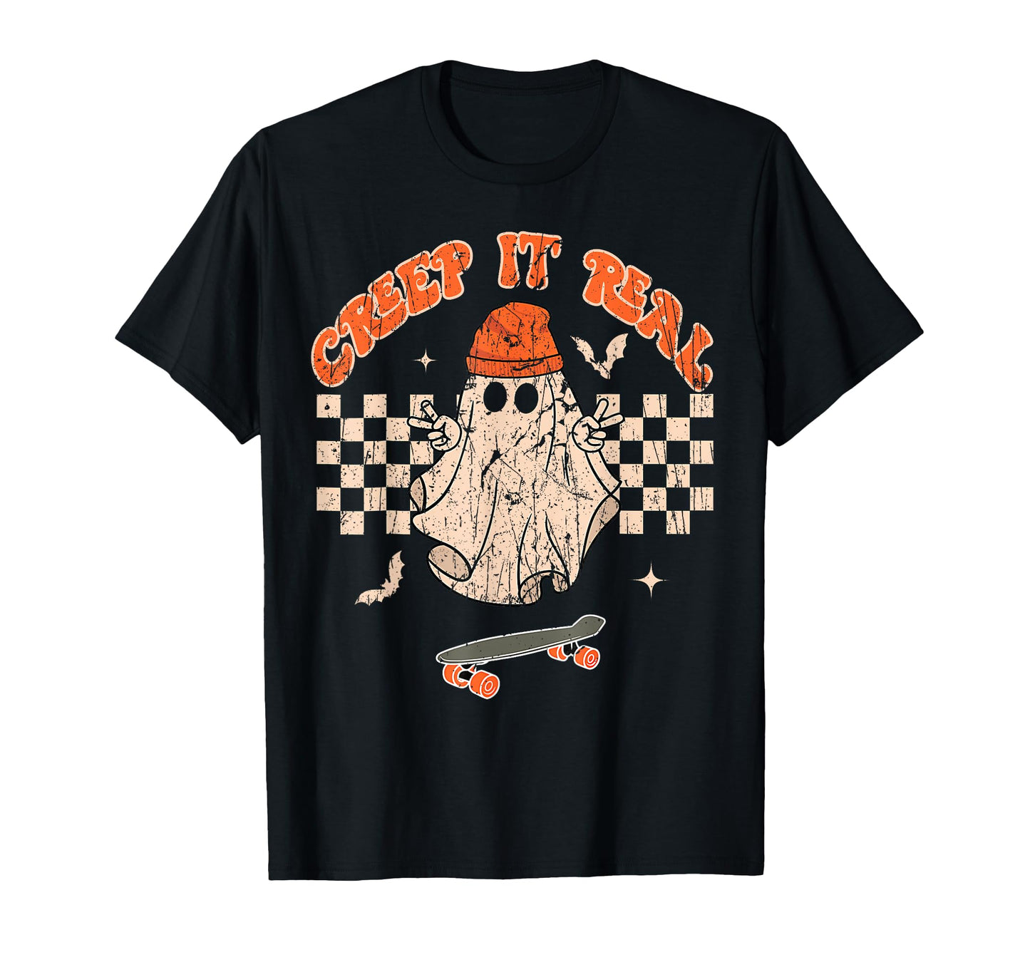 Creep It Real Skateboarding Ghost Retro Halloween Costume T-Shirt