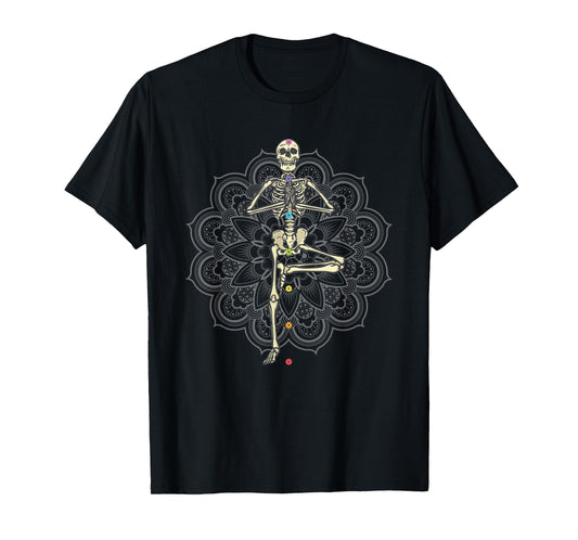Yoga Skeleton in Vriksasana Pose Chakra T-Shirt
