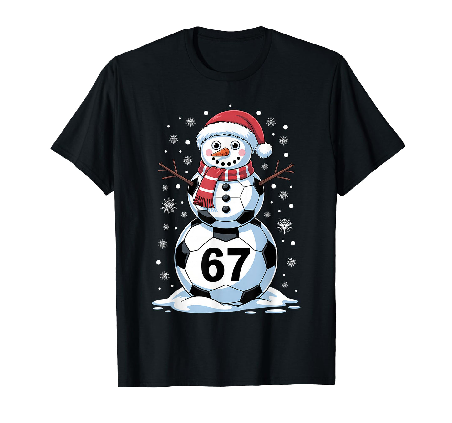 Christmas 67 Meme Soccer Snowman Tree Funny Xmas Boys Men T-Shirt