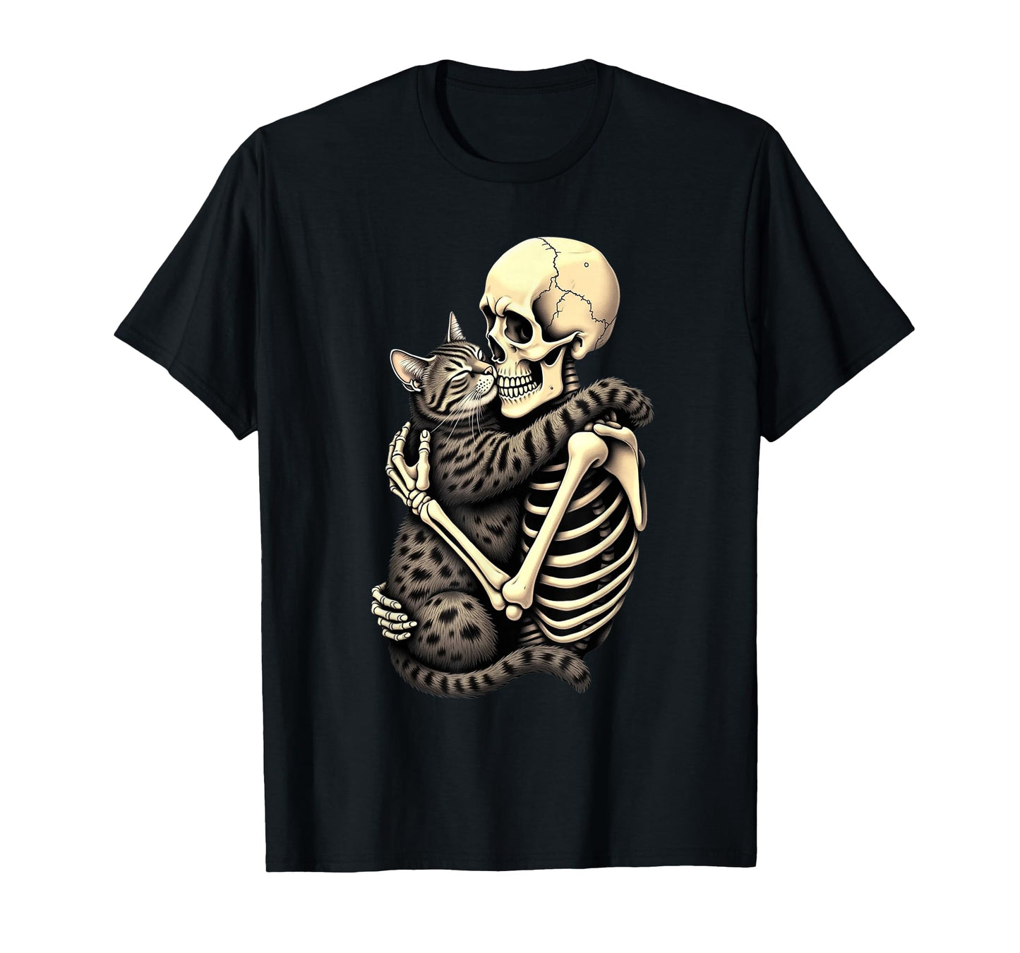 Scary Skeleton Hugging Cat Halloween lovers Human Pro Cat T-Shirt