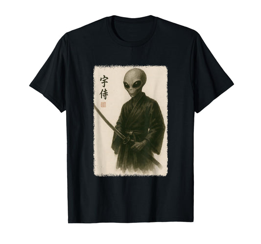 Samurai Alien Funny Vintage Japanese Graphic Art T-Shirt