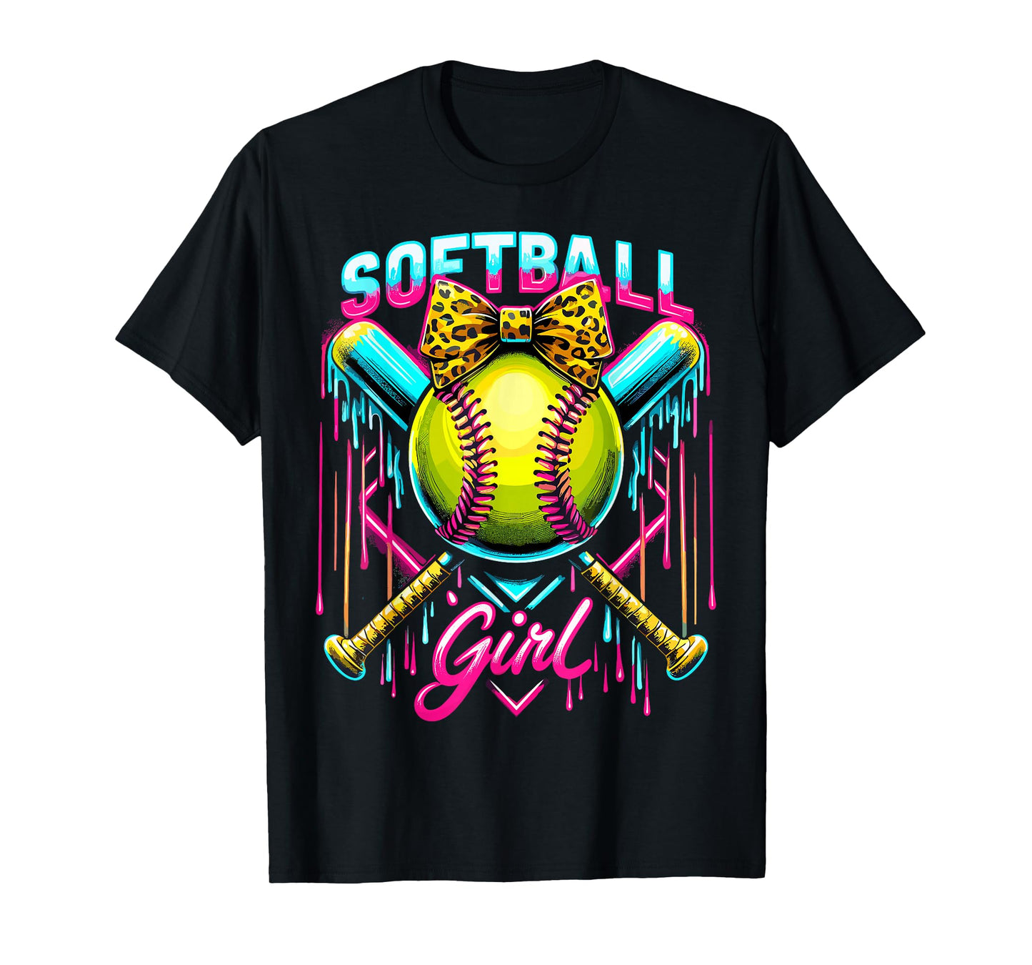 Softball Player Girl Ice Cream Softball Drip T-Shirt