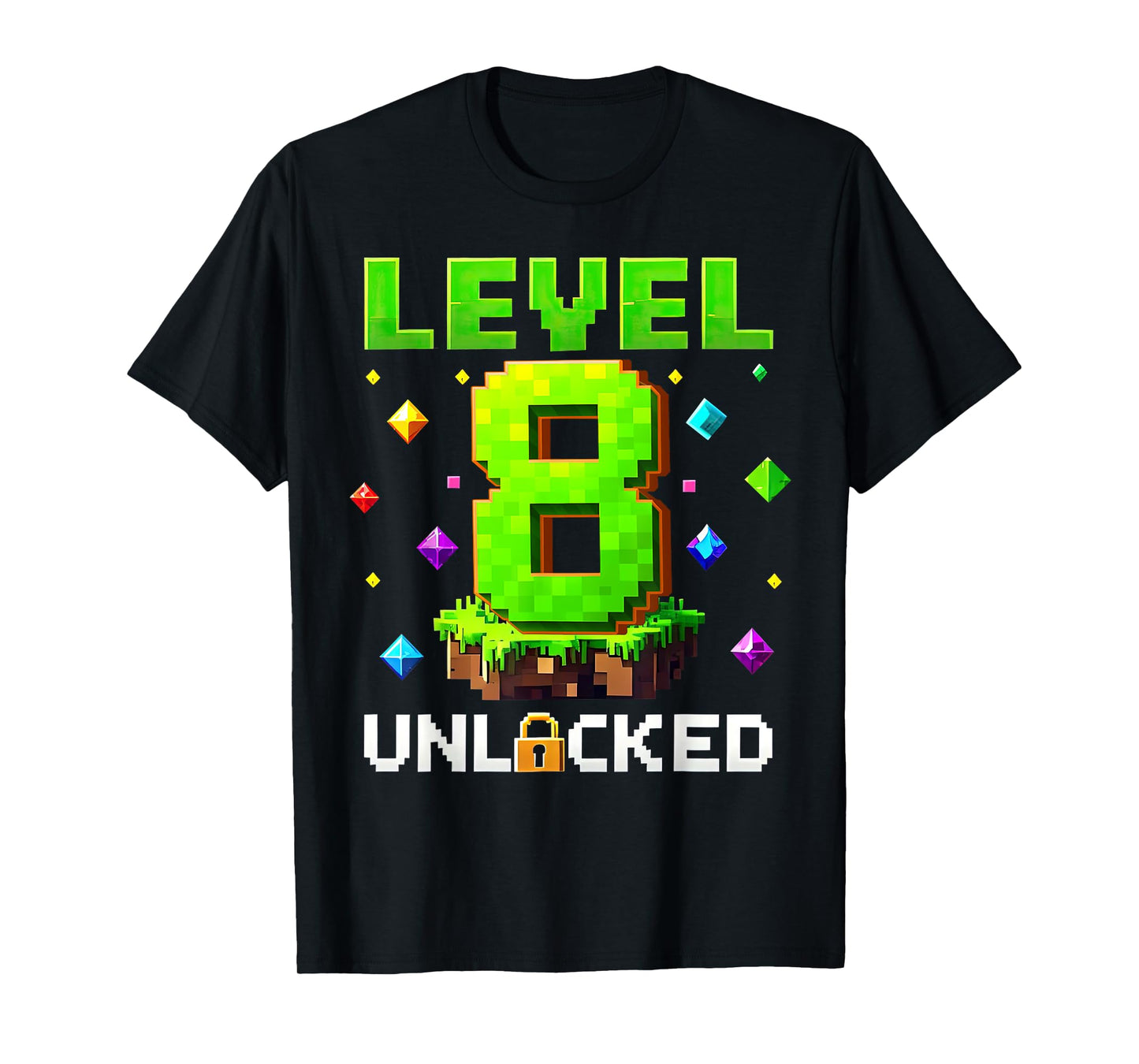 Birthday Boy Funny Level 8 Unlocked 8th Birthday Game Pixel T-Shirt