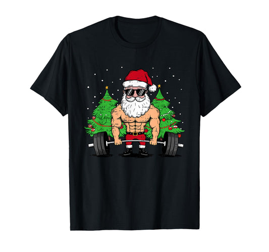 Funny Christmas Santa Deadlift Xmas Weightlift Gym Mens Boys T-Shirt