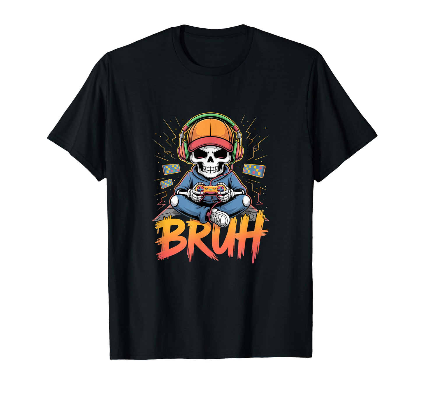 Bruh Halloween Boys Kids Gamer Mens Skeleton Video Gaming T-Shirt